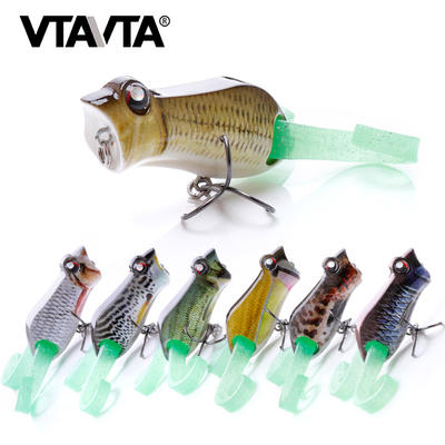 VTAVTA 52mm 11g Topwater Artificial Bait Frog Fishing Lure Hard Bait Popper Fishing Wobblers Swimbait Crankbait With Soft Tail